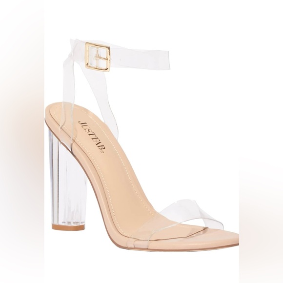JustFab/ShoeDazzle Clear Chunky Heels Sandals with Open Toe Ankle Strap - Hanna - Picture 1 of 5